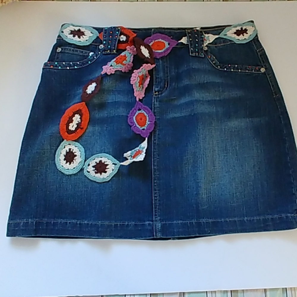 Baccini Colored Rhinestone Denim Skirt Size 12P